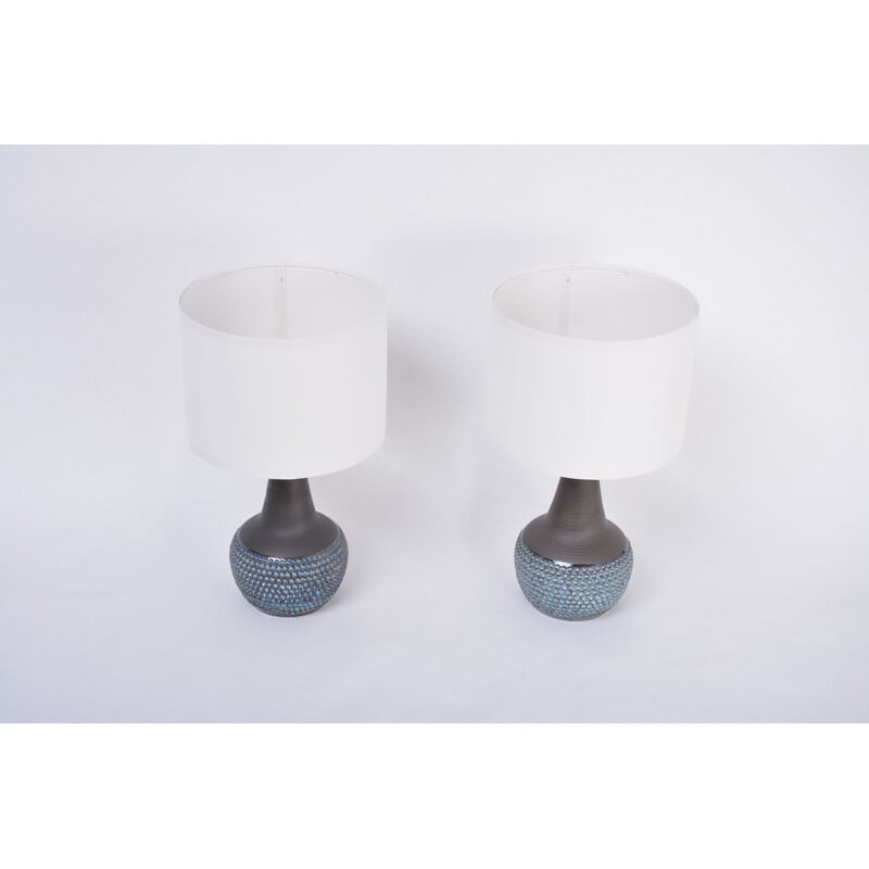 Pair of handmade blue Danish mid-century stoneware lamps by Soholm