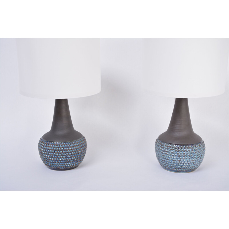Pair of handmade blue Danish mid-century stoneware lamps by Soholm