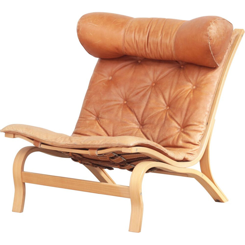 Swedish vintage ash wood and leather lounge chair by Arne Norell for Arne Norell AB, 1960s