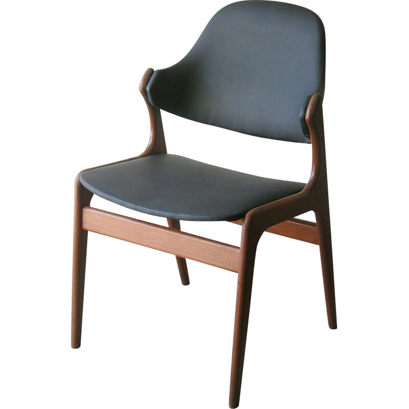 Scandinavian vintage chair in teak and black leatherette by Ejvind A. Johansson for Ivan Gern Møbelfabrik, 1966