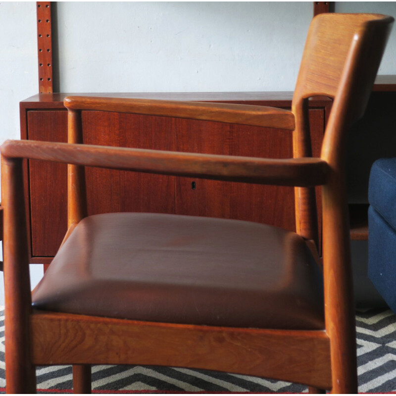 Fauteuil de bureau danois vintage en teck et cuir, 1960