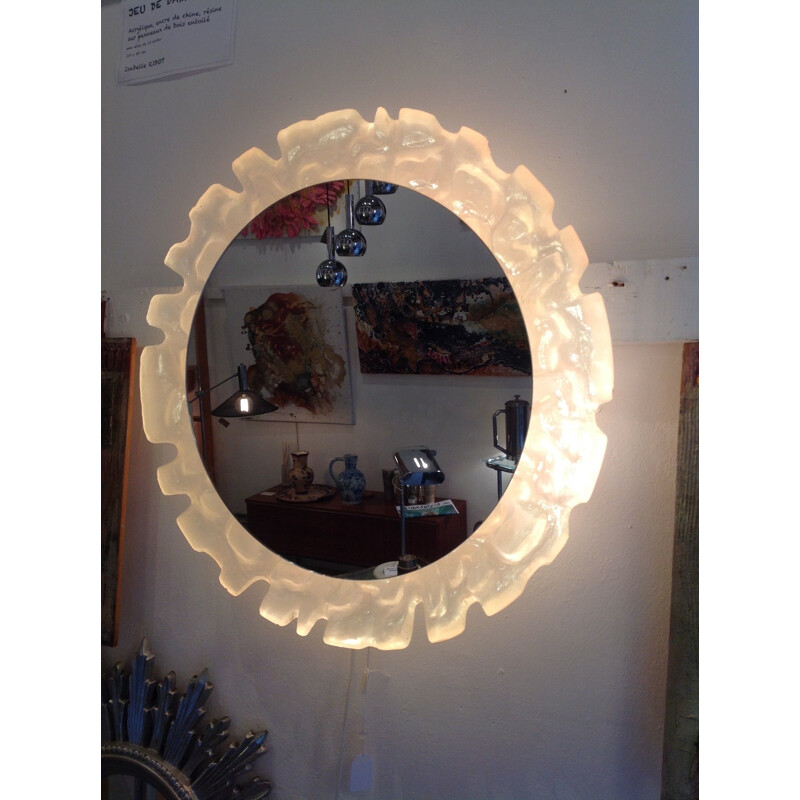 Mid-century Austrian mirror in resin and white lacquered metal - 1970