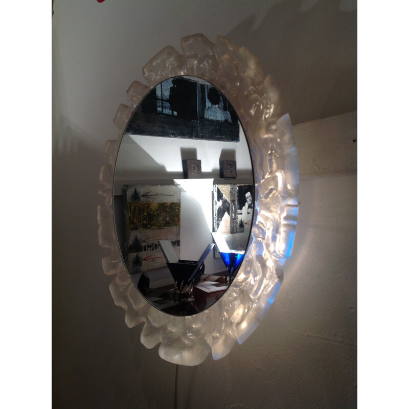 Mid-century Austrian mirror in resin and white lacquered metal - 1970