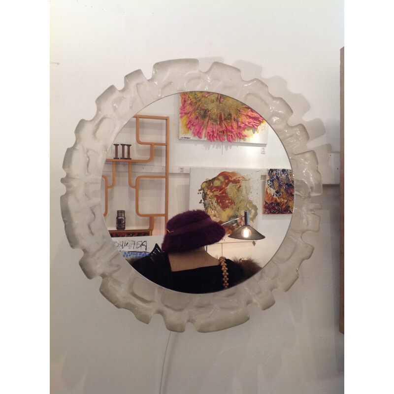 Mid-century Austrian mirror in resin and white lacquered metal - 1970