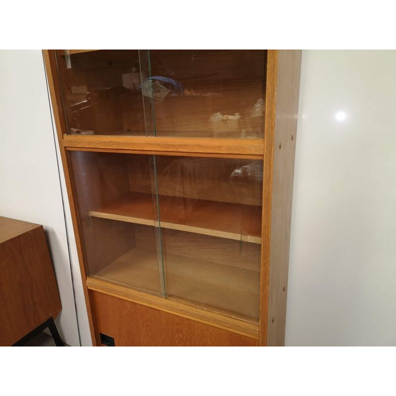 Vintage teak and glass bookcase by René Jean Caillette, 1950