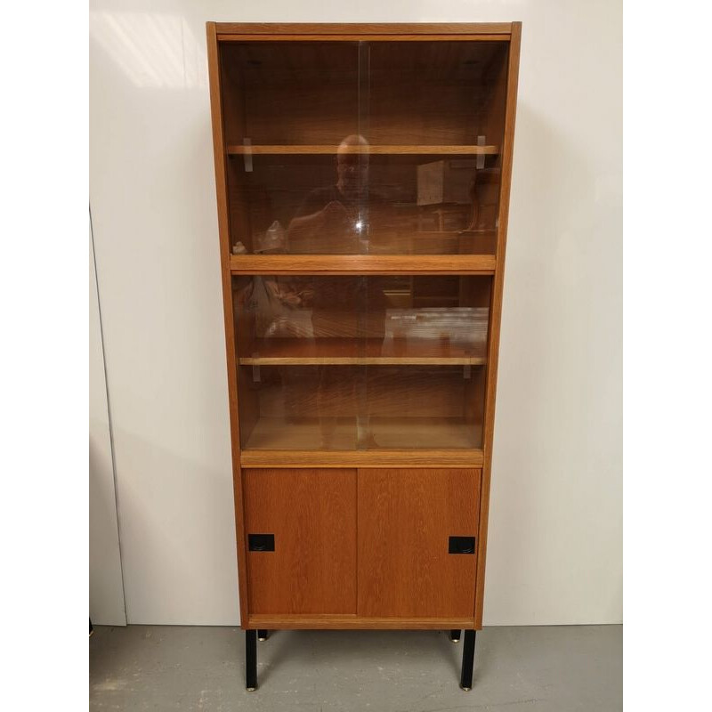 Vintage teak and glass bookcase by René Jean Caillette, 1950