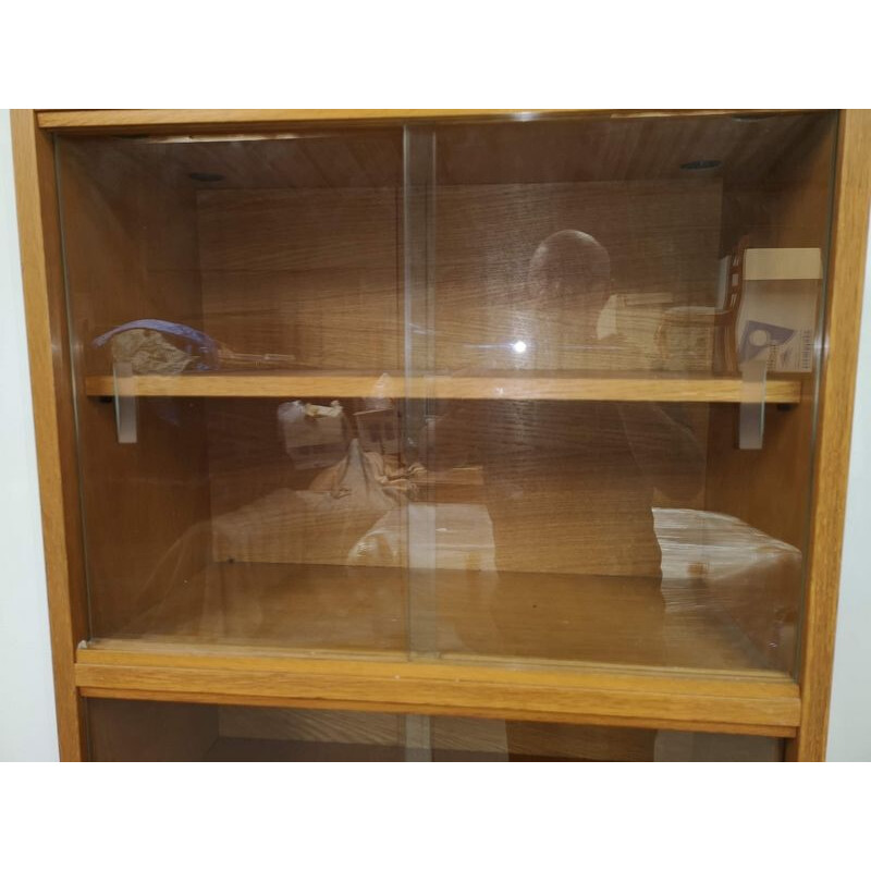 Vintage teak and glass bookcase by René Jean Caillette, 1950