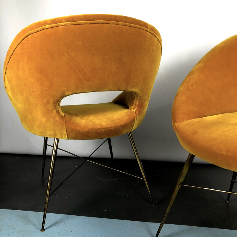 Paar vintage fauteuils in goudfluweel van Silvio Cavatorta, 1950