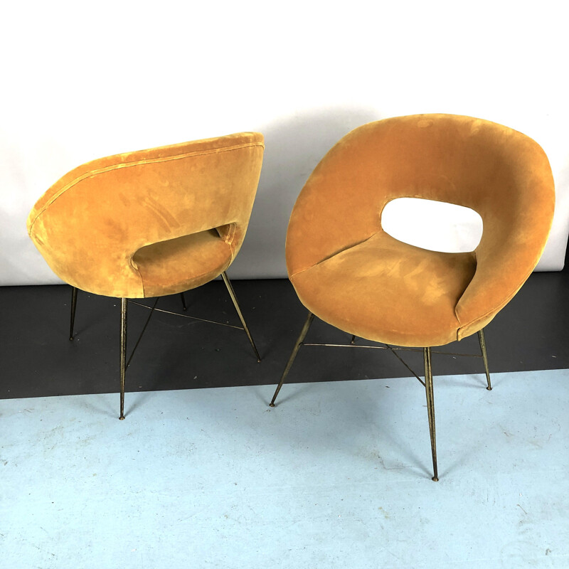 Pair of vintage gold velvet armchairs by Silvio Cavatorta, 1950s