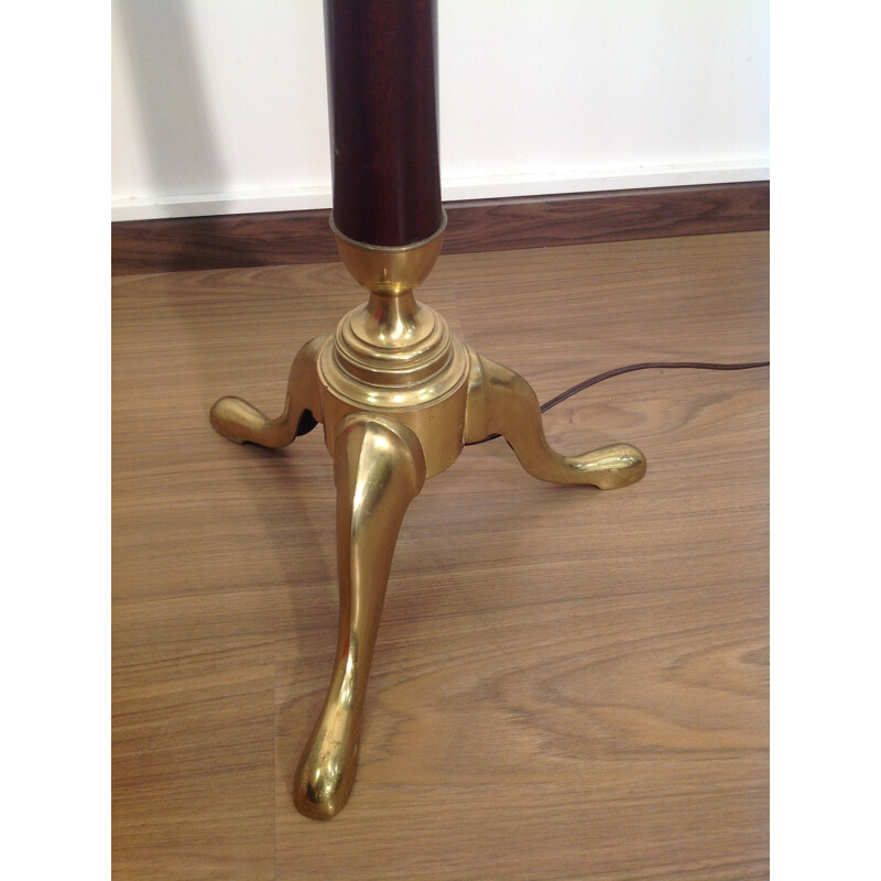 Tripod floorlamp in brass, mahogany and glass  - 1930s