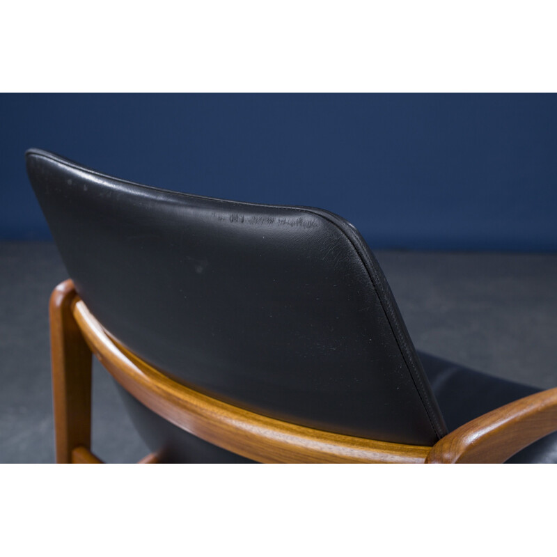 Mid-century model 23 wood and leather armchair by Henning Kjærnulf for Korup Stolefabrik, 1960s