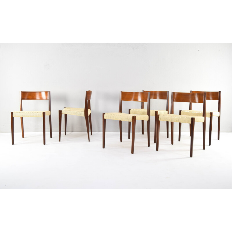 Set of 6 vintage scandinavian Pia teak chairs by Poul Cadovius, Denmark 1960s