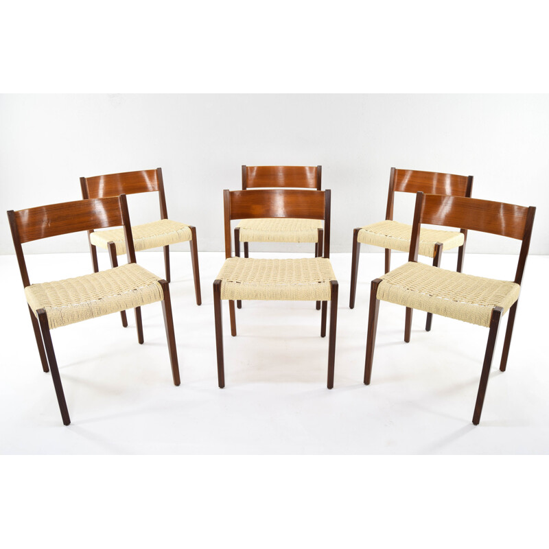 Ensemble de 6 chaises scandinaves vintage Pia en teck par Poul Cadovius, Danemark 1960