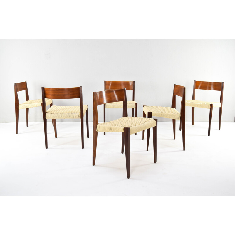 Ensemble de 6 chaises scandinaves vintage Pia en teck par Poul Cadovius, Danemark 1960