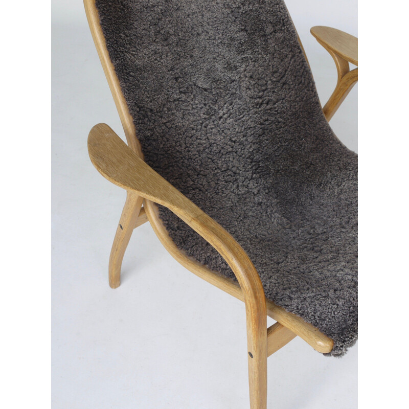 Vintage Lamino light oakwood and dark wool armchair by Yngve Ekström for Swedese, 1960s