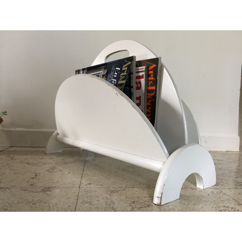 Vintage white wood magazine rack, 1980