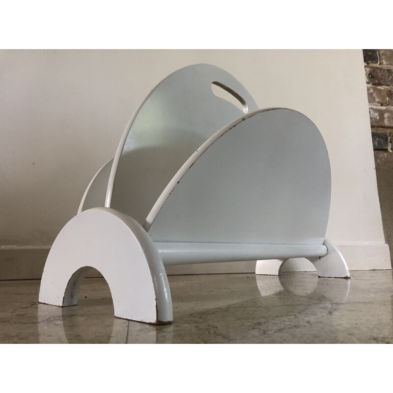 Vintage white wood magazine rack, 1980