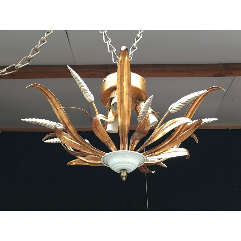 Italian Epis de Blé chandelier in wrought iron - 1960s