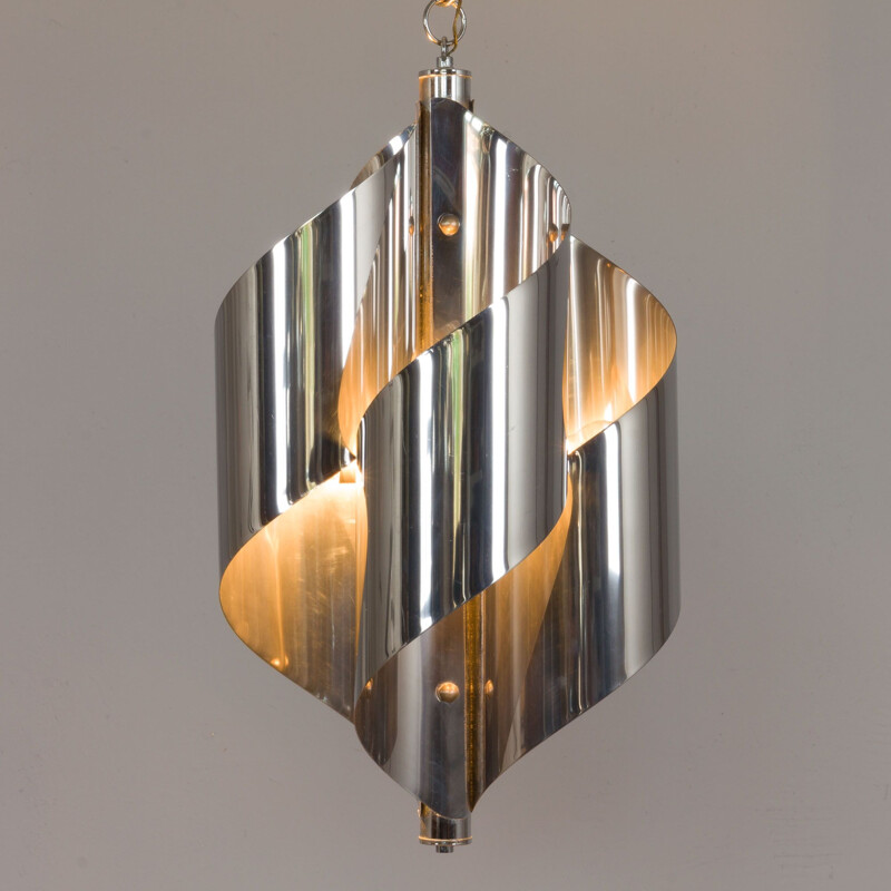 Italian Space Age chrome spiral pendant lamp by Reggiani for Sciolari, 1970s