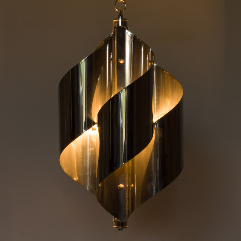 Italian Space Age chrome spiral pendant lamp by Reggiani for Sciolari, 1970s