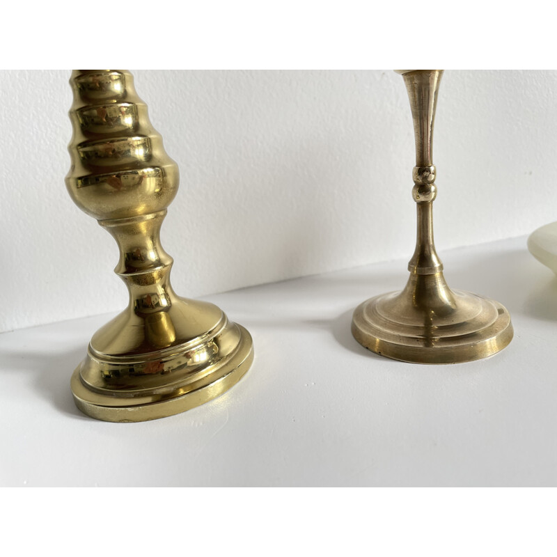 3 assorted vintage brass and onyx candlesticks, 1980s