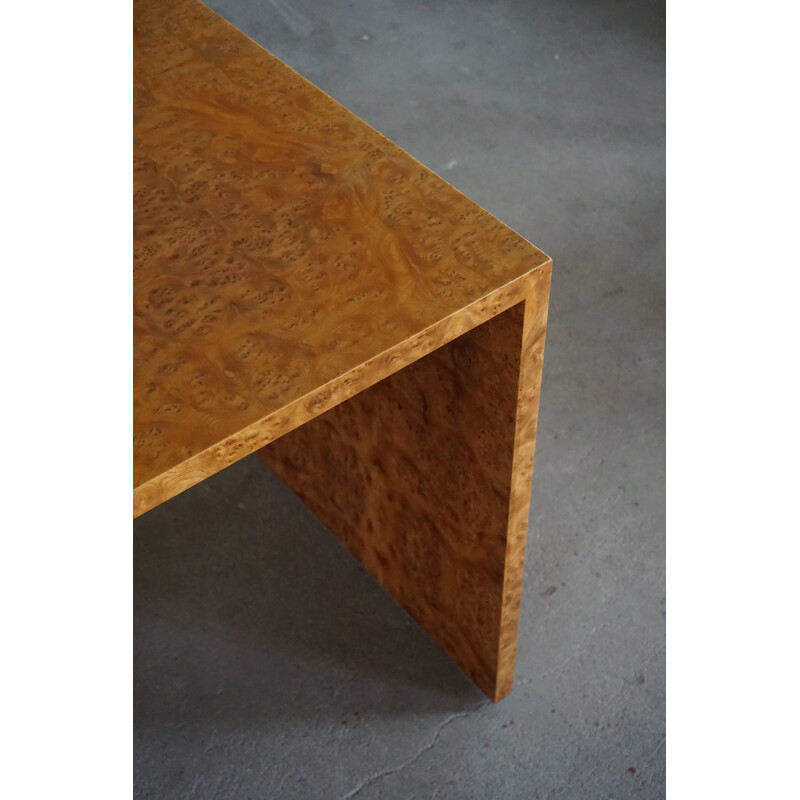 Vintage freestanding minimalist art deco desk in burl wood, France 1930s