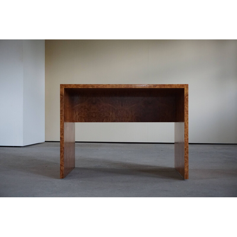 Vintage freestanding minimalist art deco desk in burl wood, France 1930s