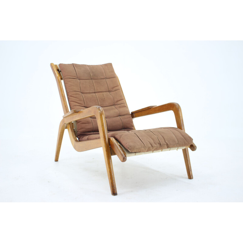 Vintage relaxing oak armchair by Jan Vanek, Czechoslovakia 1960s