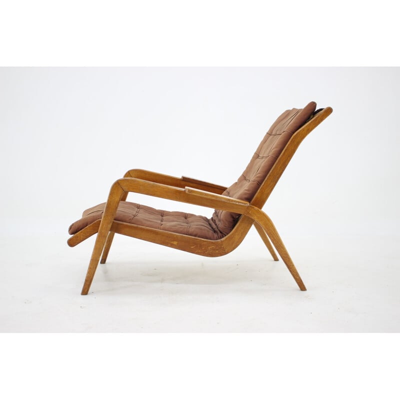 Vintage relaxing oak armchair by Jan Vanek, Czechoslovakia 1960s