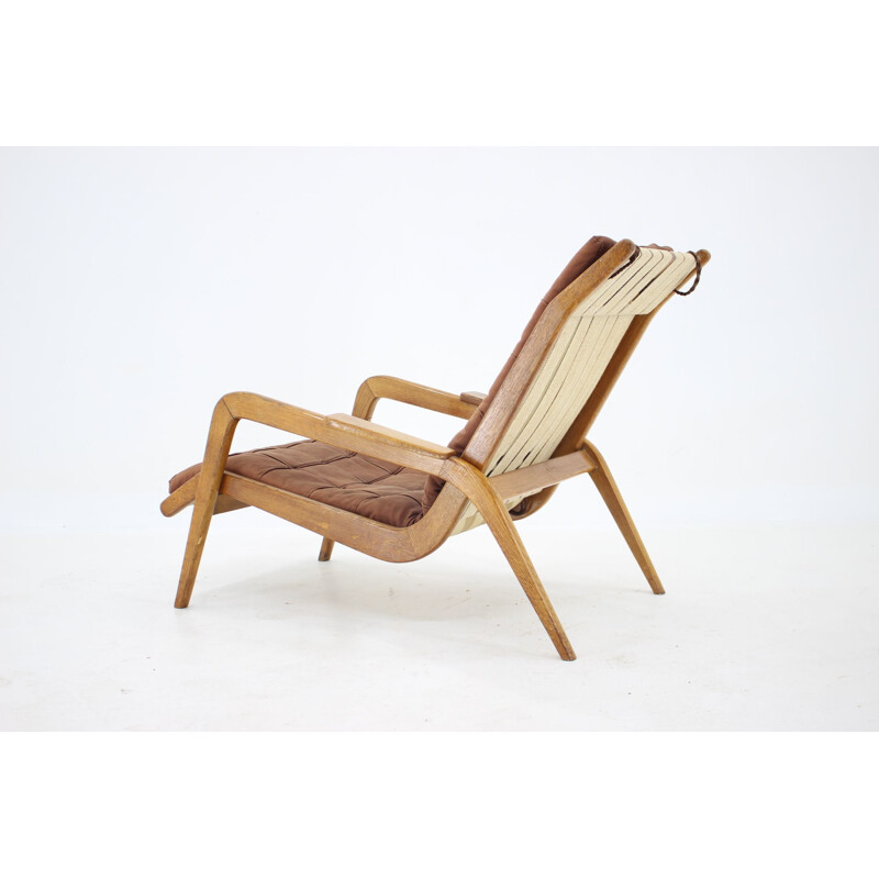 Vintage relaxing oak armchair by Jan Vanek, Czechoslovakia 1960s