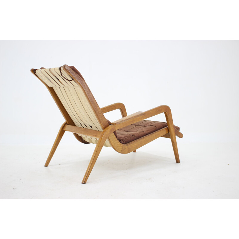 Vintage relaxing oak armchair by Jan Vanek, Czechoslovakia 1960s