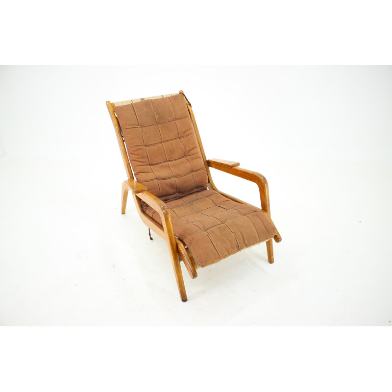 Vintage relaxing oak armchair by Jan Vanek, Czechoslovakia 1960s