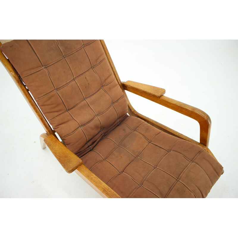 Vintage relaxing oak armchair by Jan Vanek, Czechoslovakia 1960s