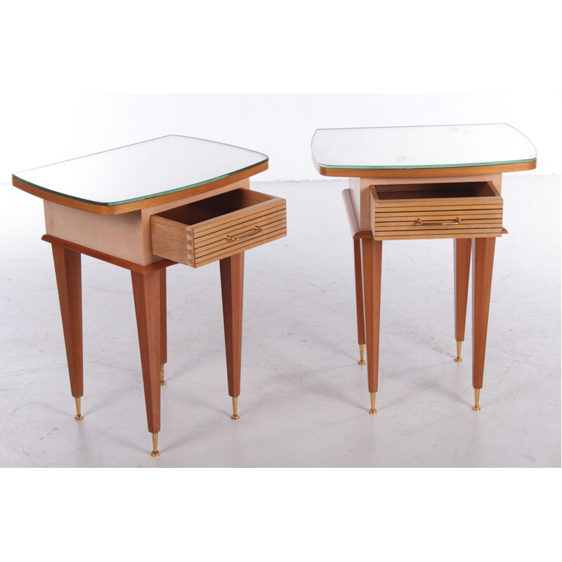 Vintage design italian solid wood night stands by Gio Ponti,1950s