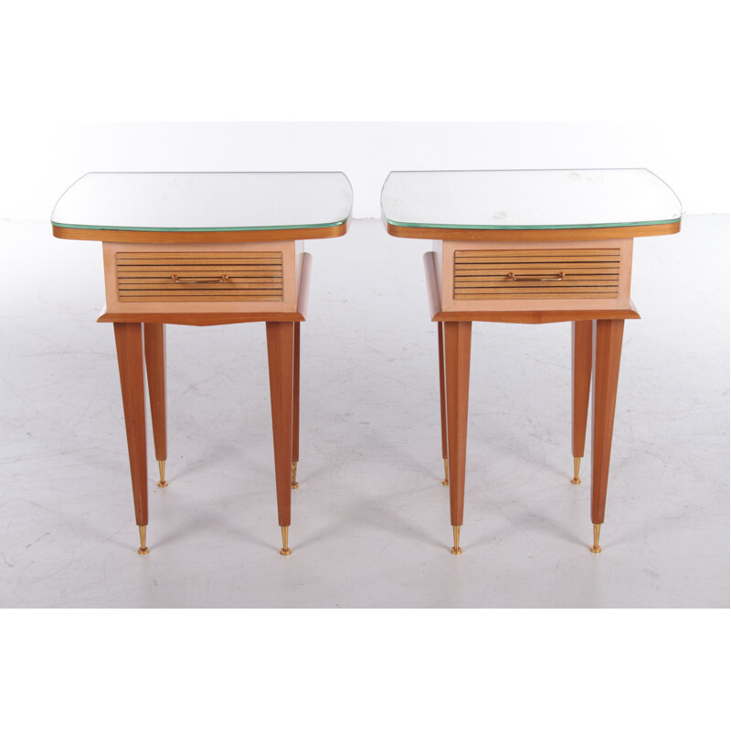 Vintage design italian solid wood night stands by Gio Ponti,1950s