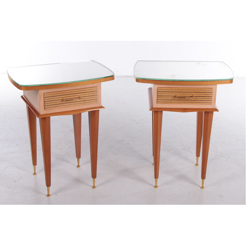 Vintage design italian solid wood night stands by Gio Ponti,1950s