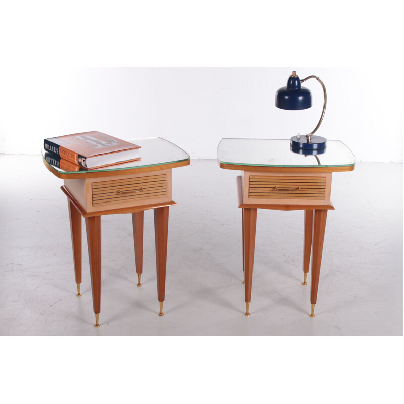 Vintage design italian solid wood night stands by Gio Ponti,1950s