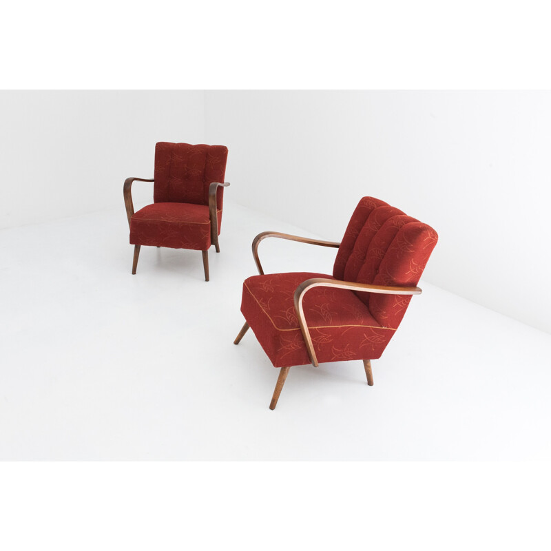 Pair of armchairs in red fabric - 1950s