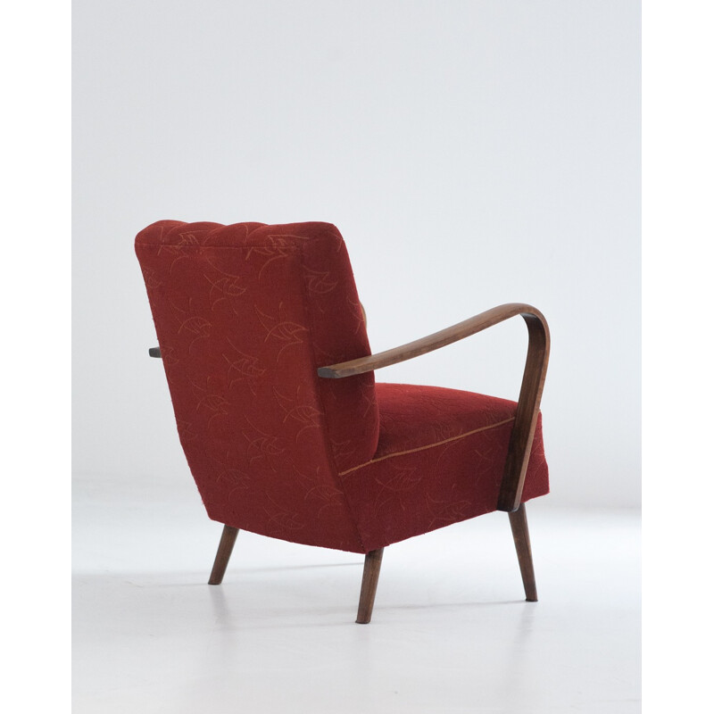 Paire de fauteuils en tissu rouge - 1950