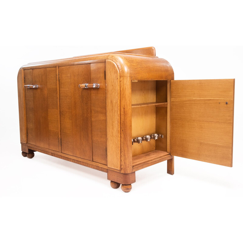 Mid-century Art Deco oakwood cocktail cabinet bar by E Gomme