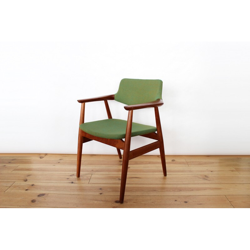 Office chair in teak and green wool, Erik KIRKEGAARD - 1970s