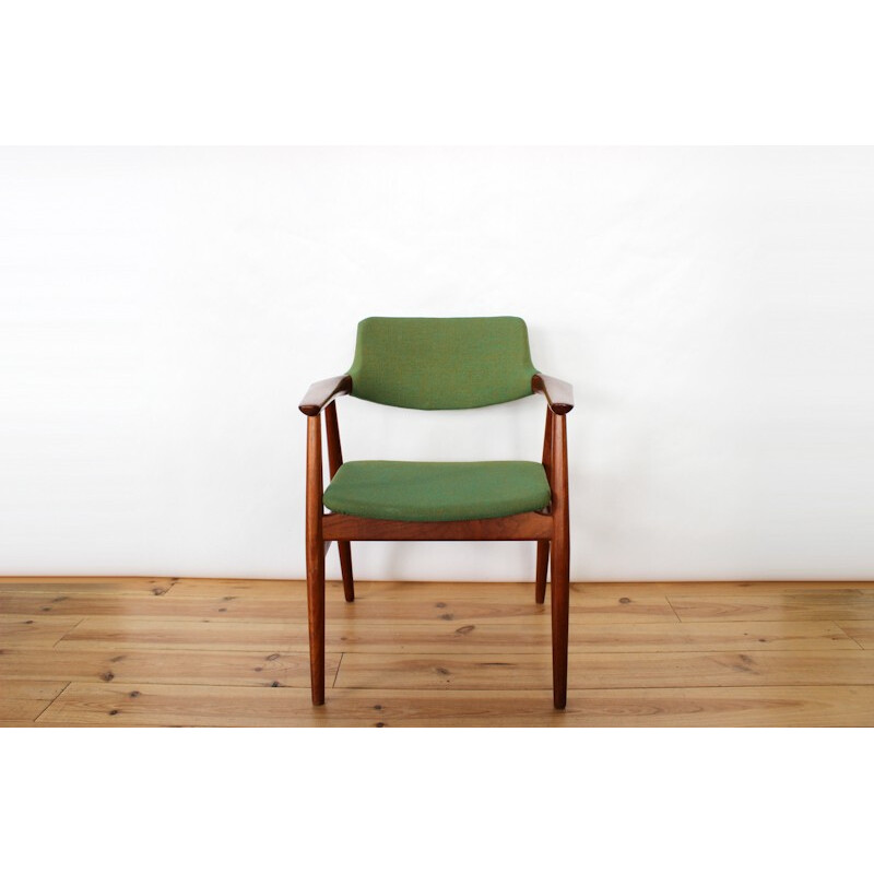 Office chair in teak and green wool, Erik KIRKEGAARD - 1970s