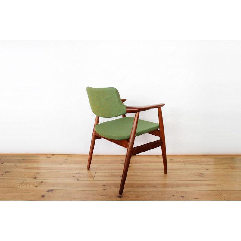 Office chair in teak and green wool, Erik KIRKEGAARD - 1970s