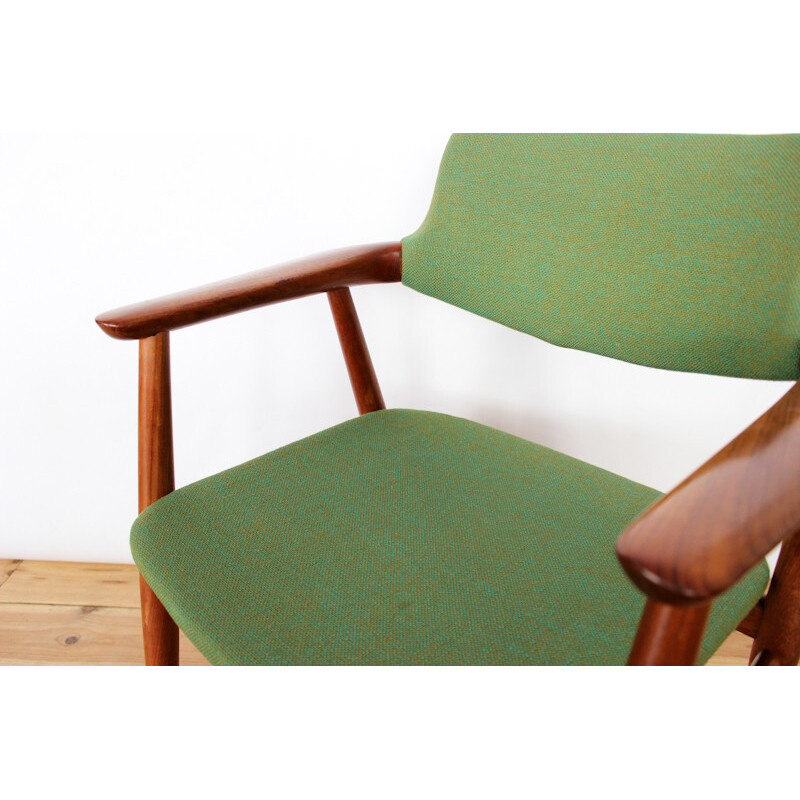 Office chair in teak and green wool, Erik KIRKEGAARD - 1970s