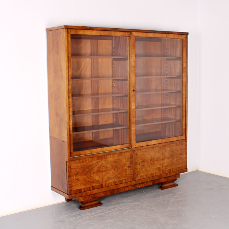 Vintage wood and glass bookcase, 1930