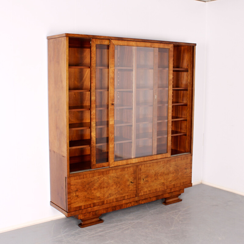 Vintage wood and glass bookcase, 1930