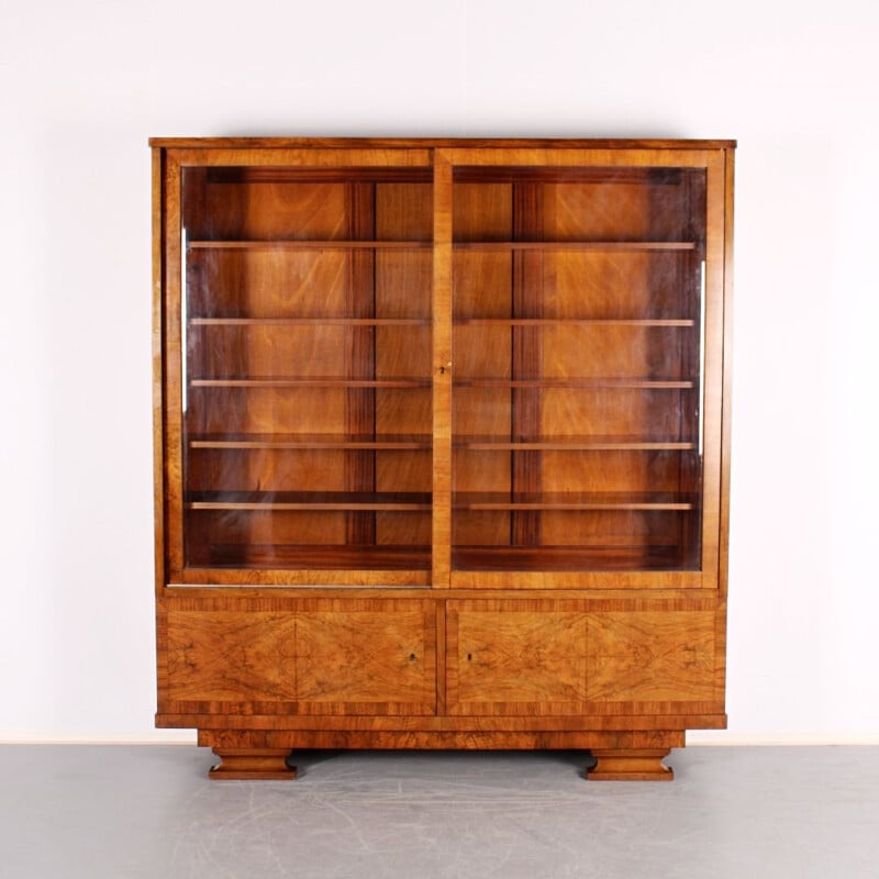 Vintage wood and glass bookcase, 1930