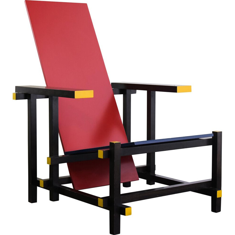 Red and blue vintage armchair by Gerrit Rietveld, 1918