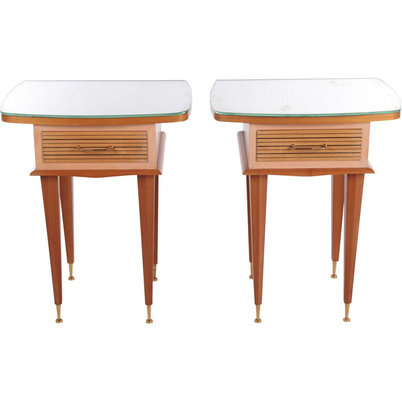 Vintage design italian solid wood night stands by Gio Ponti,1950s