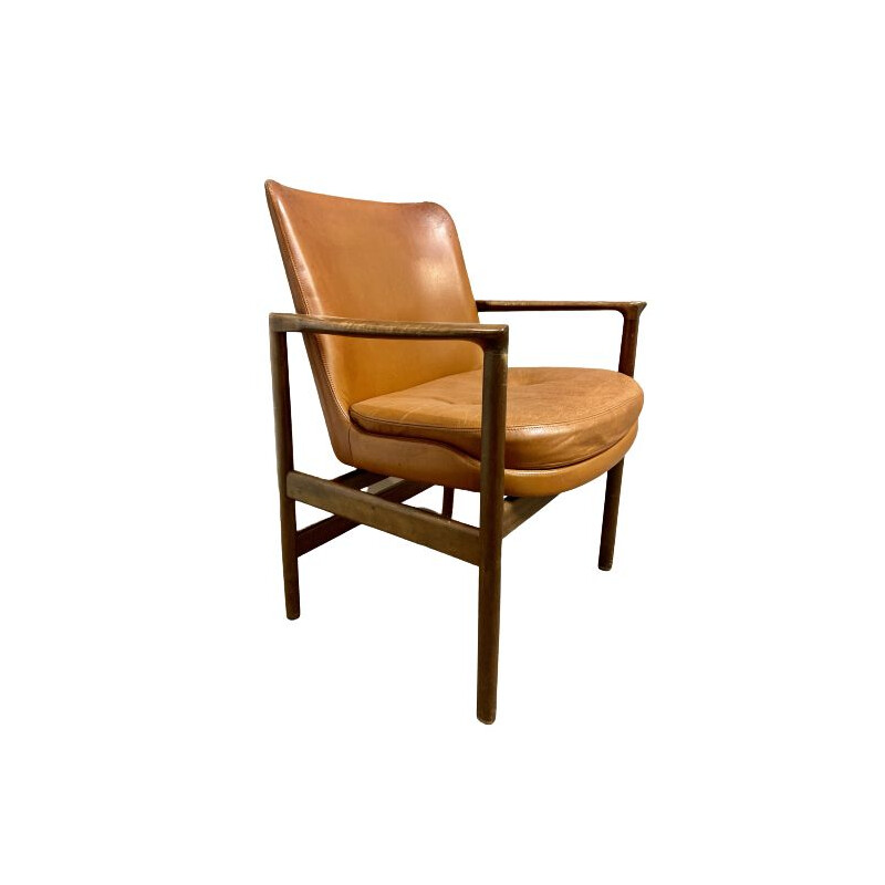 Vintage leather armchair scandinavian by Kofod Larsen 1950s